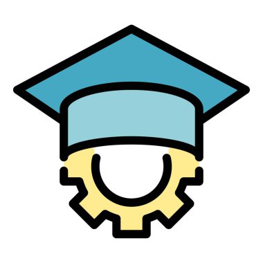 Vites tekerleği mezuniyet simgesi renk ana hatları vektörü