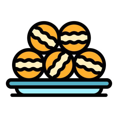 Makaronlar tabak simgesi renk ana hatları vektörü