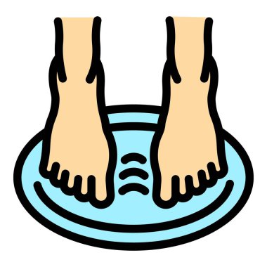 Rahatla ayak banyosu ikonu renk ana hatları vektörü