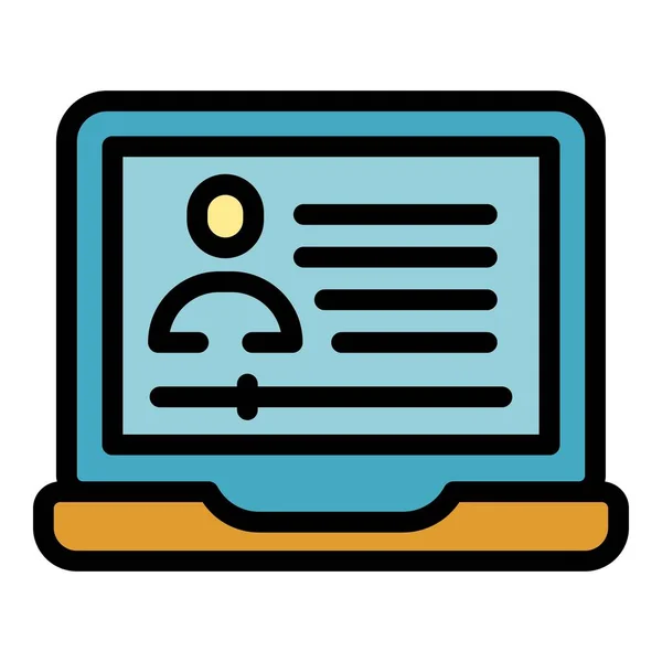 Student pracy laptop ikona kolor zarys wektor — Wektor stockowy
