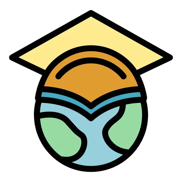 Global graduado sombrero icono color contorno vector — Archivo Imágenes Vectoriales