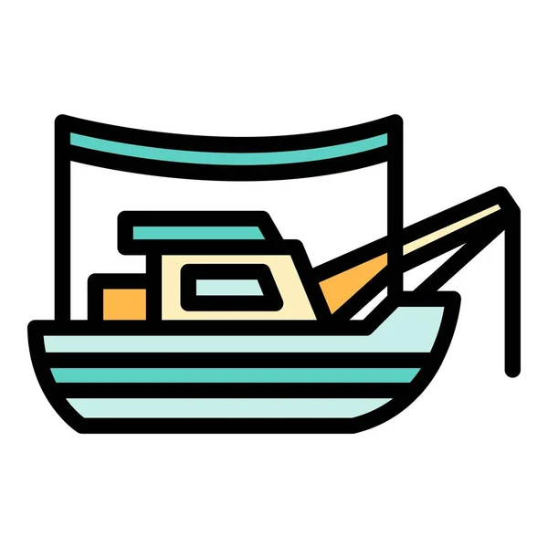 漁船のアイコンカラーアウトラインベクトル — ストックベクタ