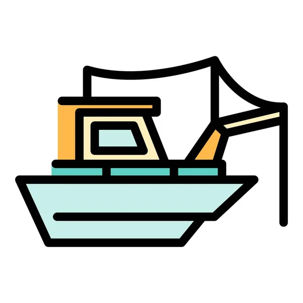 Mar ícone do navio de pesca vetor contorno cor — Vetor de Stock