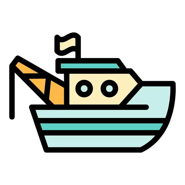 Grúa barco pesquero icono color contorno vector — Archivo Imágenes Vectoriales