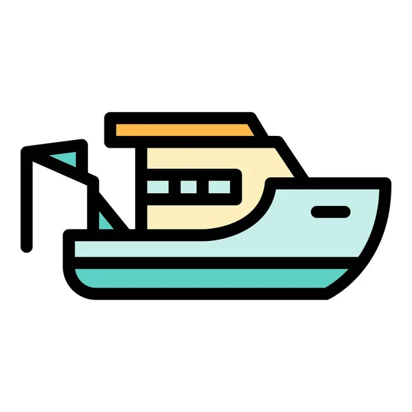 Вектор кольорового контуру піктограми рибальського човна — стоковий вектор