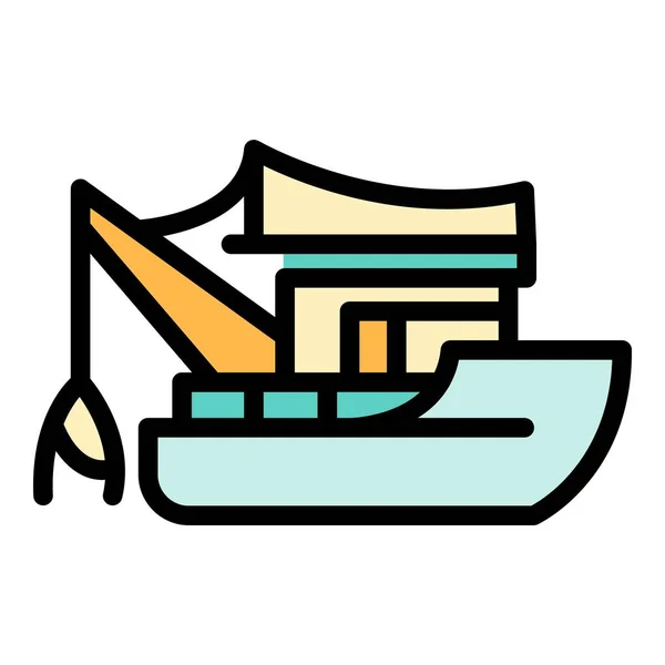 Pesca barco herramientas icono color contorno vector — Vector de stock