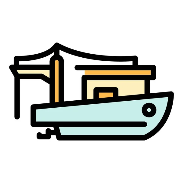 Icono de barco de pesca comercial color contorno vector — Vector de stock