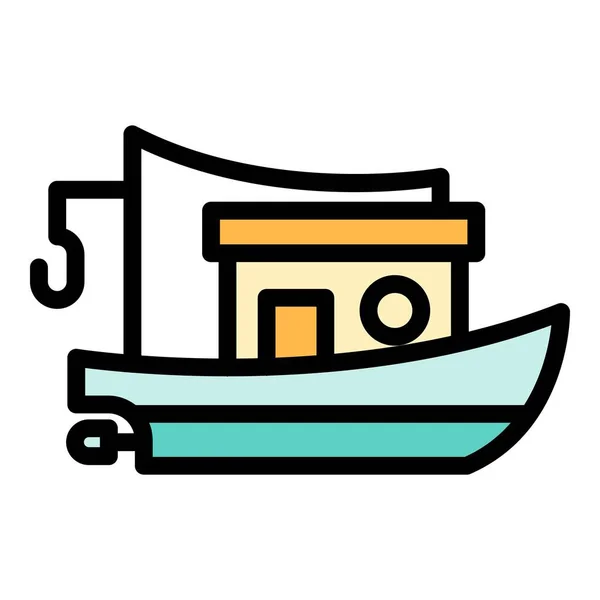 商业渔船图标彩色轮廓矢量 — 图库矢量图片