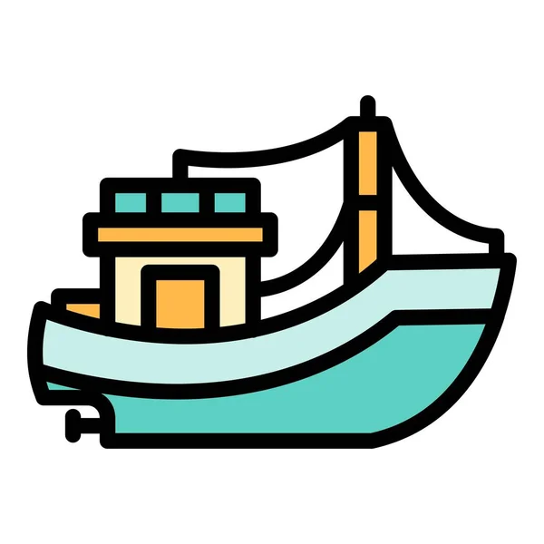 Vector de contorno de color icono buque pesquero madera — Archivo Imágenes Vectoriales