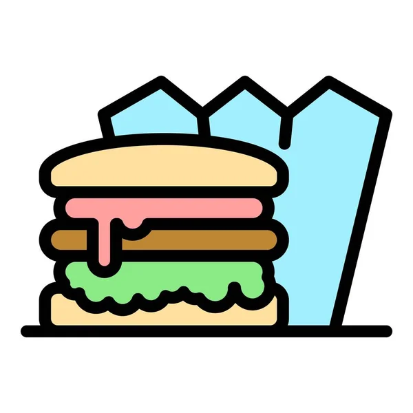 Fast-Food-Symbol Farbe Umrissvektor — Stockvektor
