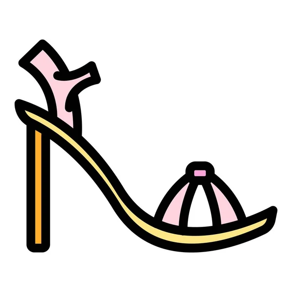 Lady sexy sandalen pictogram kleur omtrek vector — Stockvector