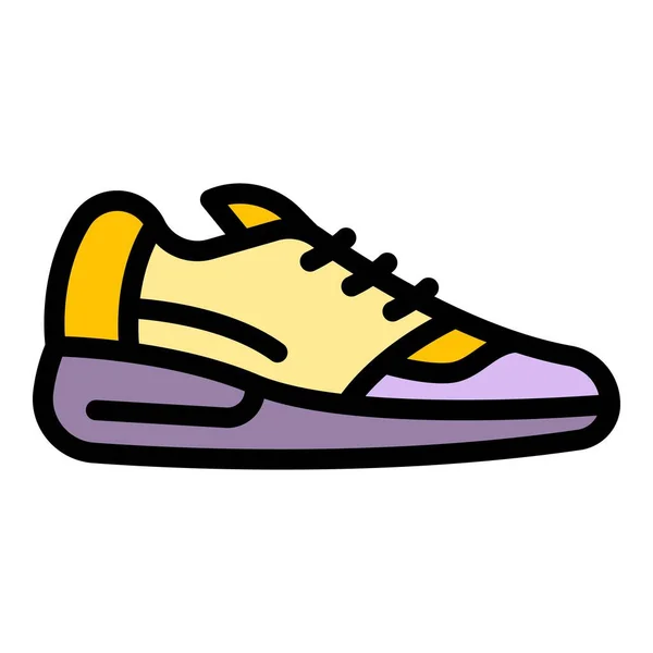 步行运动鞋图标颜色轮廓矢量 — 图库矢量图片