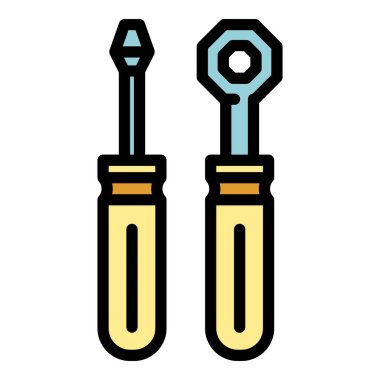 Araba tamir araçları simge renk dış hat vektörü