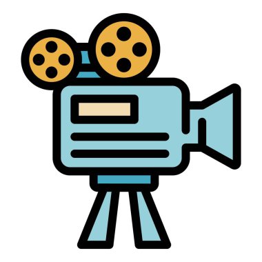 Film kamerası simgesi renk ana hatları vektörü