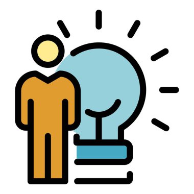 Ampul fikri simgesi renk ana hatları vektörü