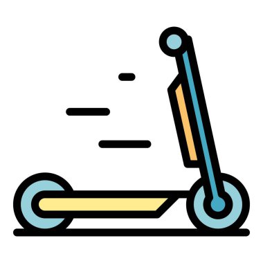 Elektrikli scooter insanları simge renk ana hatları vektörü
