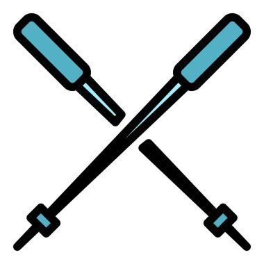 İskandinav baston simgesi renk ana hatları vektörü