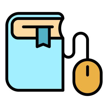 Web çevrimiçi öğrenme simgesi renk ana hatları vektörü