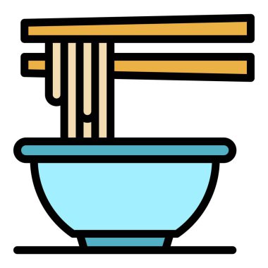 Restoran spagetti simgesi renk ana hatları vektörü