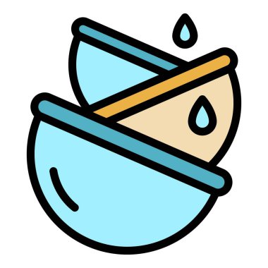 Restoran kirli tabak ikonu renk ana hatları vektörü