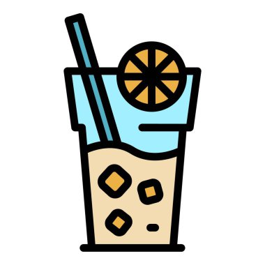 Meyveli buz kokteyli ikonu renk çizgisi vektörü