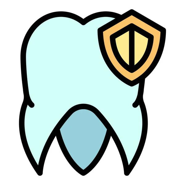 歯の保護アイコンカラーアウトラインベクトル — ストックベクタ