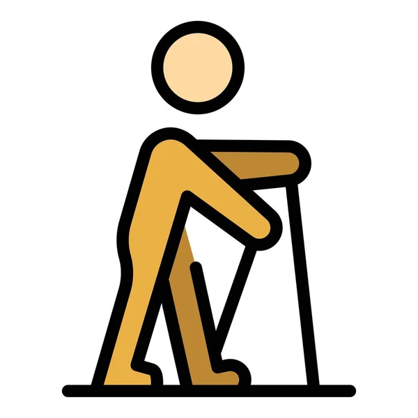 Uomo nordic walking icona colore contorno vettore — Vettoriale Stock