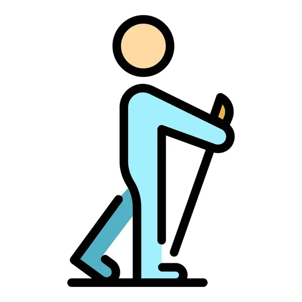 Activo nórdico caminando icono color contorno vector — Vector de stock