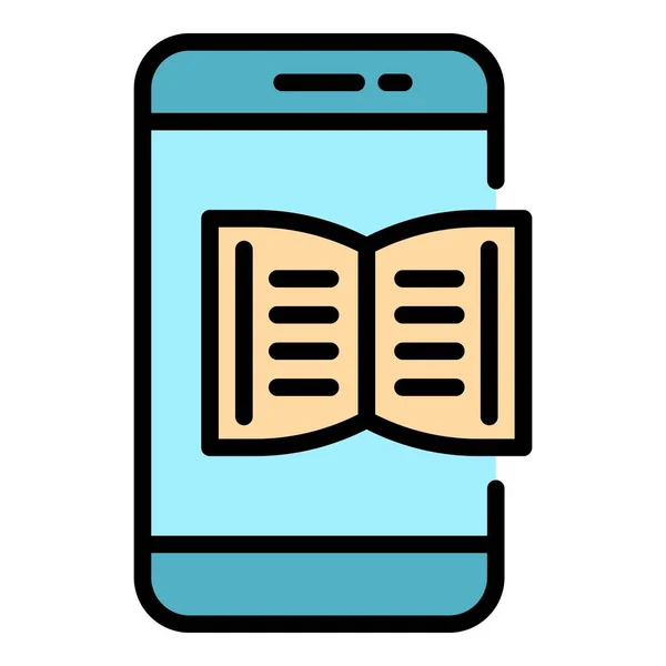 Smartphone libro aprendizaje icono color contorno vector — Archivo Imágenes Vectoriales