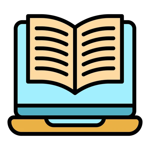 Laptop öffnet eBook-Symbol Farbe Umrissvektor — Stockvektor