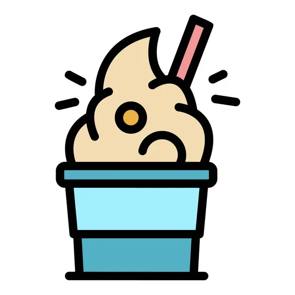 Ícone de sorvete de cone vetor contorno de cor —  Vetores de Stock