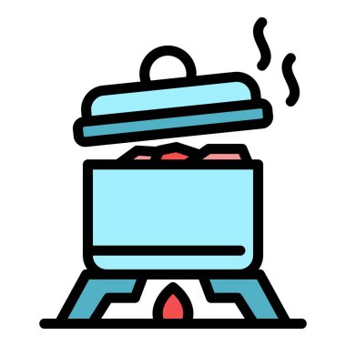 Kaynayan tencere simgesi renk ana hatları vektörü