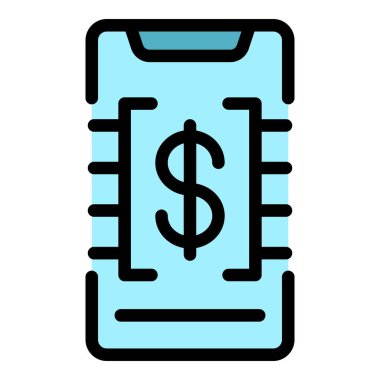 Telefon dolar simgesi renk ana hatları vektörü