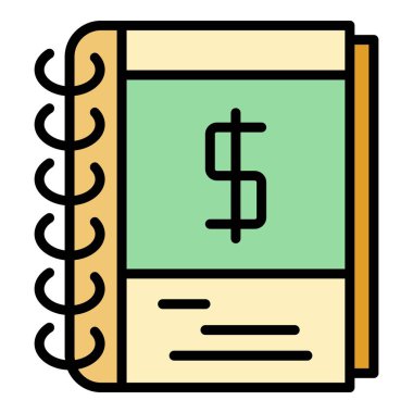 Not defteri para raporu simgesi renk ana hatları vektörü