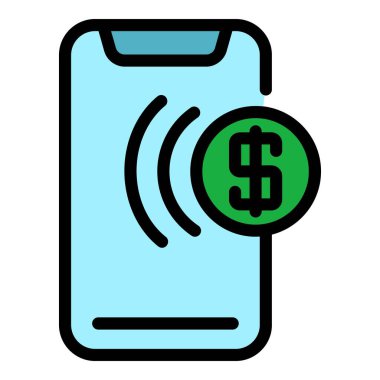 Telefon dolar simgesi renk ana hatları vektörü