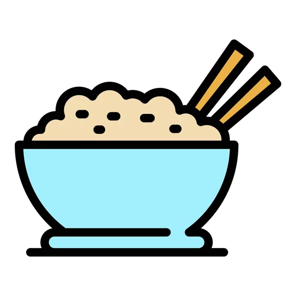 Rice bowl icon color outline vector — Stockvektor
