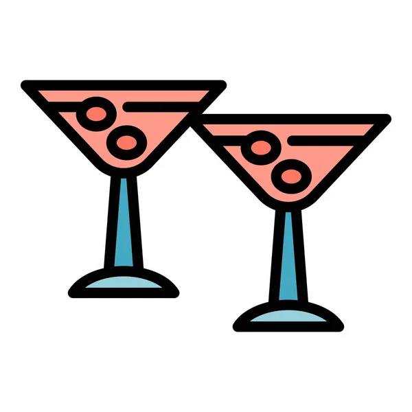 Cheers olive cocktail glasses icon color outline vector — Stock Vector