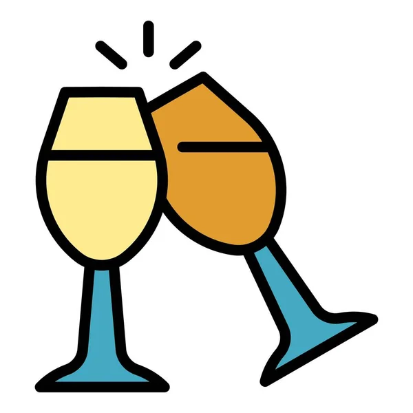 Prost Glas Wein Symbol Farbe Umrissvektor — Stockvektor