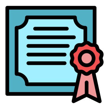 Çevrimiçi diploma simgesi renk ana hatları vektörü