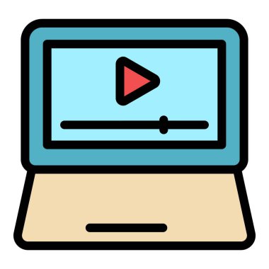 Laptop çevrimiçi ders simgesi renk ana hatları vektörü