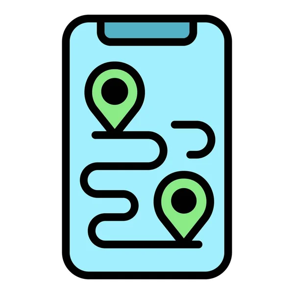 Running smartphone route icon color outline vector — стоковый вектор