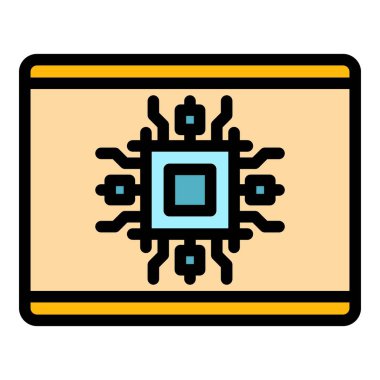 Virüslü tablet simgesi renk ana hatları vektörü