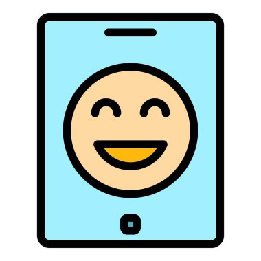 Tablet simgesi renk ana hatları vektöründe gülümse