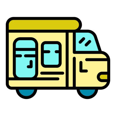 Karavan simgesi renk ana hatları vektörü