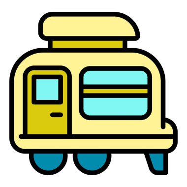 Rahat kamp karavanı simgesi renk ana hatları vektörü