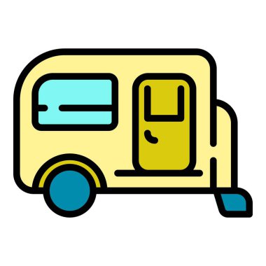 Tekerlek kampı karavan simgesi renk ana hatları vektörü