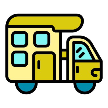 Dinlenme kampı karavan simgesi renk ana hatları vektörü