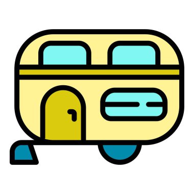 Aile karavanı simgesi renk ana hatları vektörü