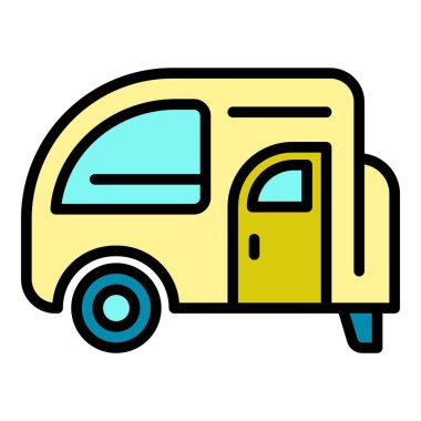 Aile kampı karavan simgesi renk ana hatları vektörü