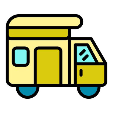 Kamp kamyonu simgesi renk ana hatları vektörü